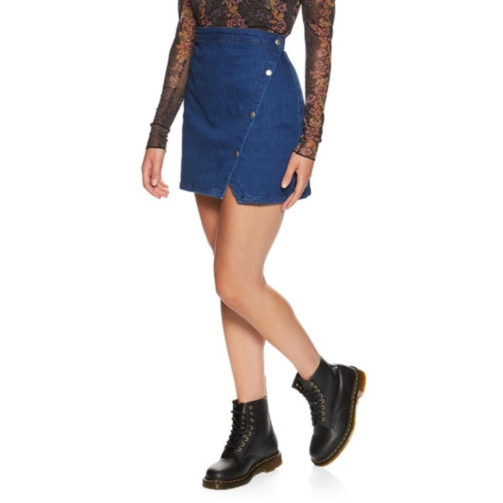 Free People Notched Denim Mini Skirt